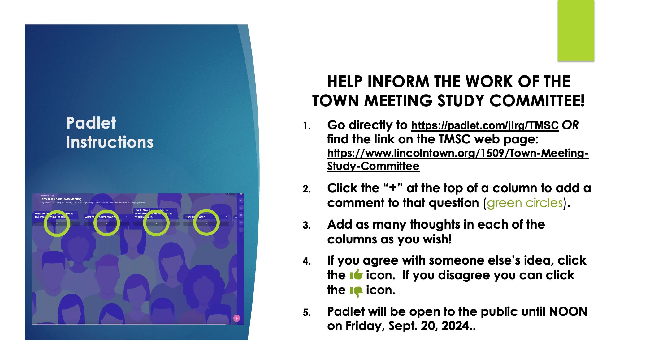 How to add feedback about Town Meeting