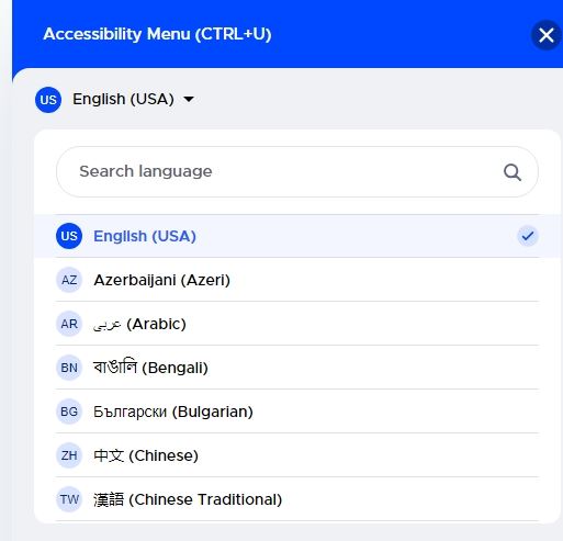 Language List Screenshot